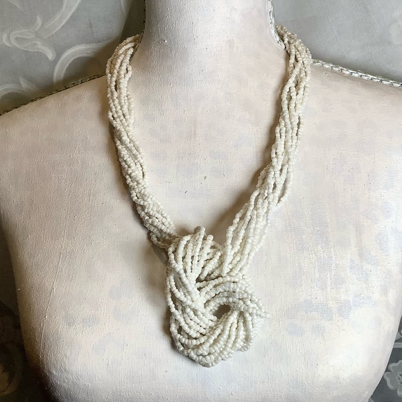 Multi-strand White Seed Bead Necklace Erica Lyons 37” - 41” Adjustable Versatile - Picture 8 of 11